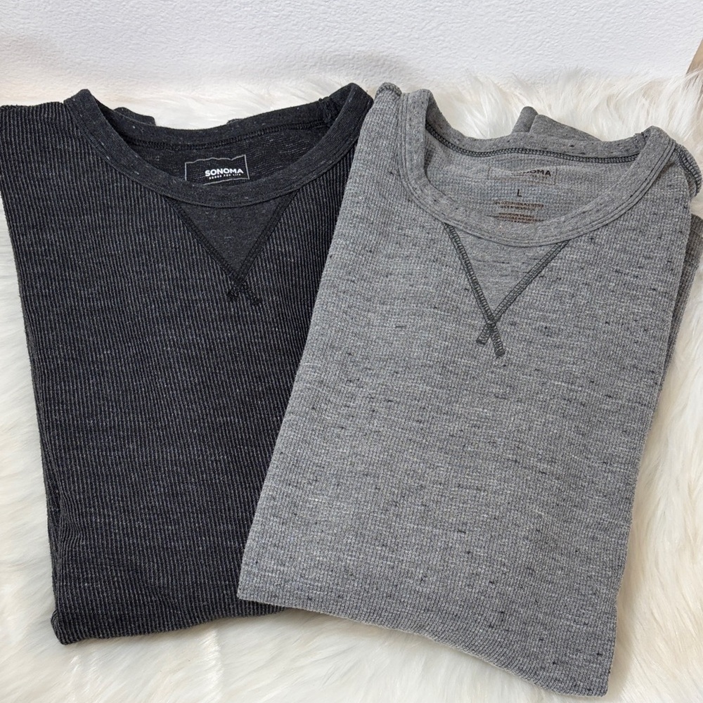 Set of 2 Sonoma Gray Long-Sleeve Crewneck Shirts